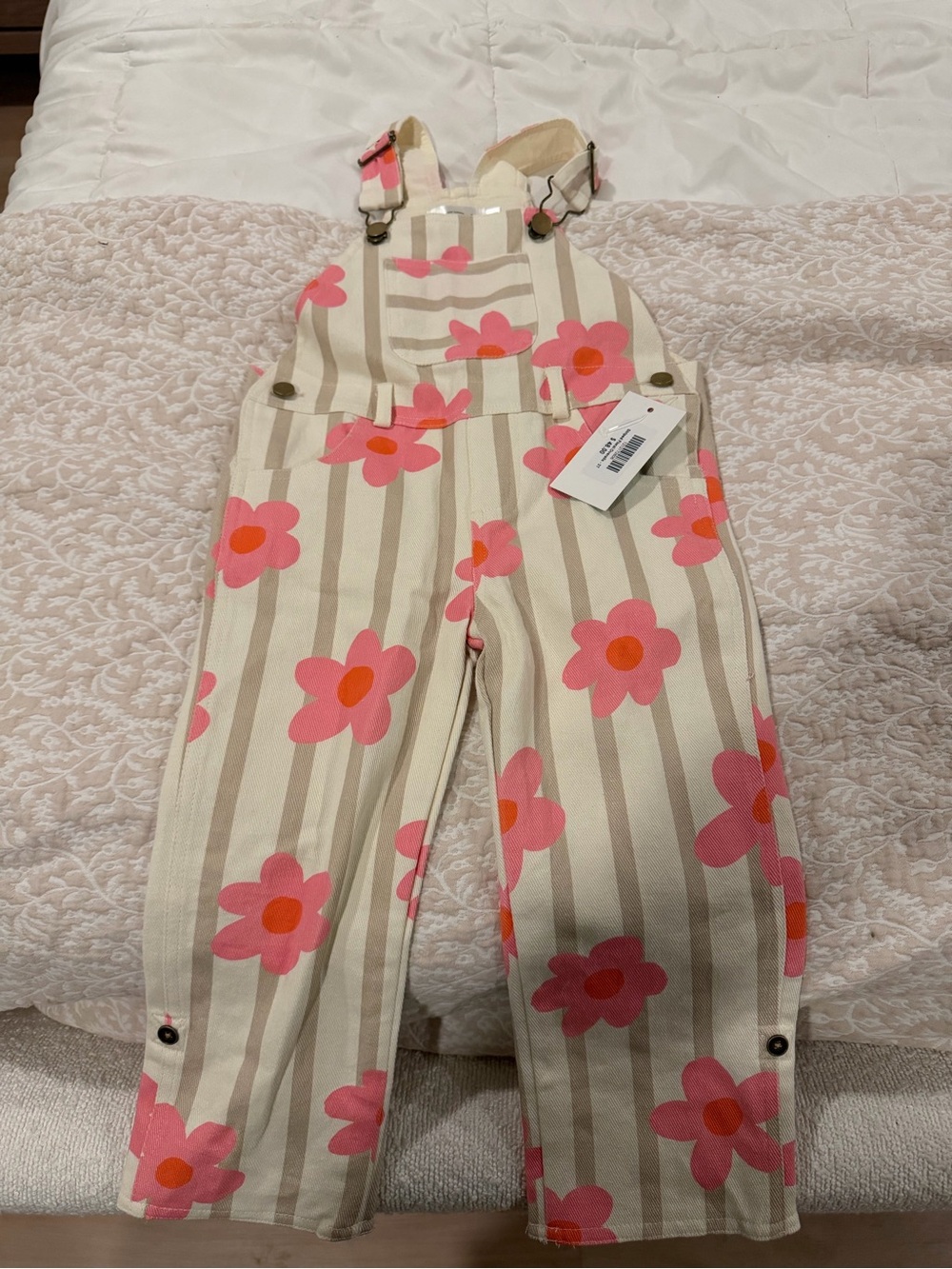 Kids Floral Stripe Pink Overalls - Brand